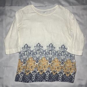 Pure Jill J Jill Shirt Womens White Floral Pattern Coastal Gauze 3/4 Sleeve XS